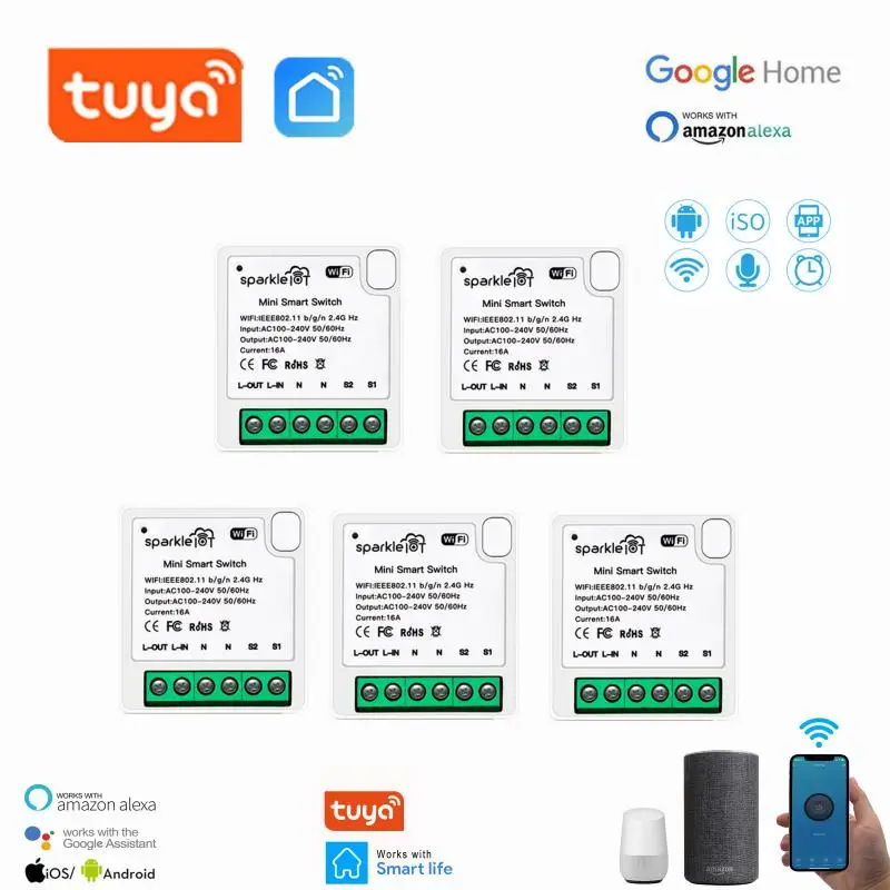 

16A Smart Wifi DIY Switch Supports 2 Way Control Remote Voice Control Module Smart Home With Tuya/Smart Life Alexa Google Home