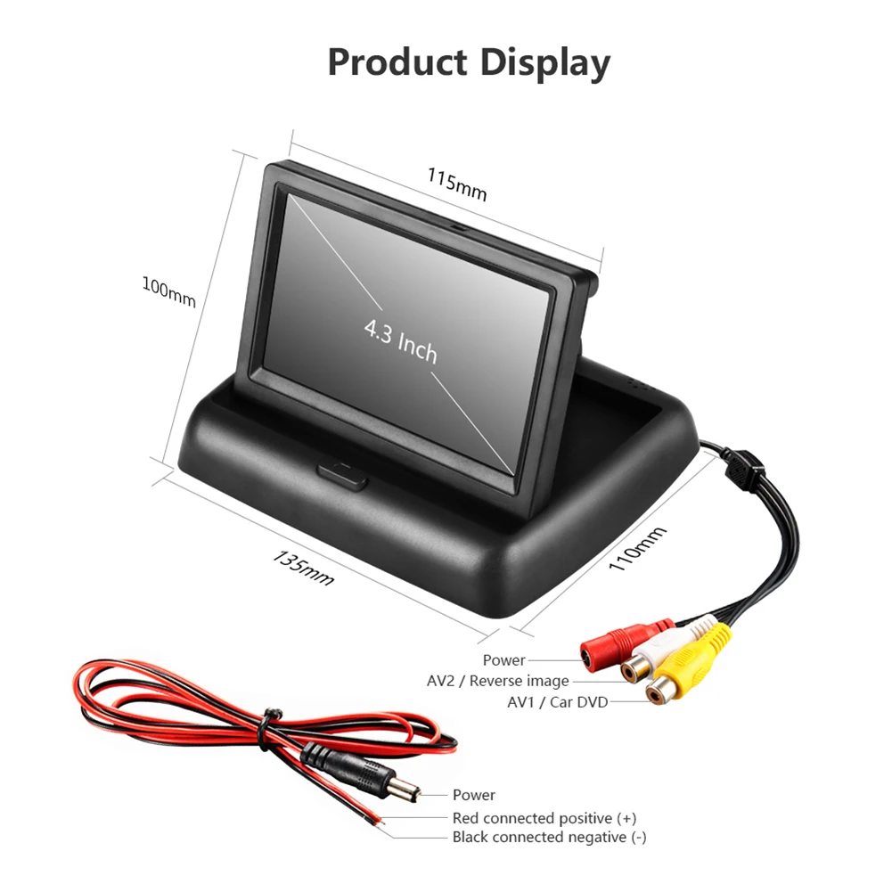 

Car Rear View Backup Monitor 4.3 inch Color Display Folding Monitor Foldable for Vehicle Parking Reverse Camera Car Accessories