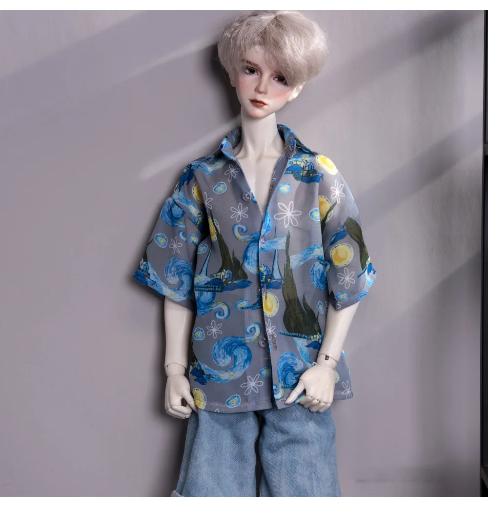 

BJD doll clothes suitable for 1-3 1-4 uncle size summer short-sleeved blue starry sky shirt doll accessories