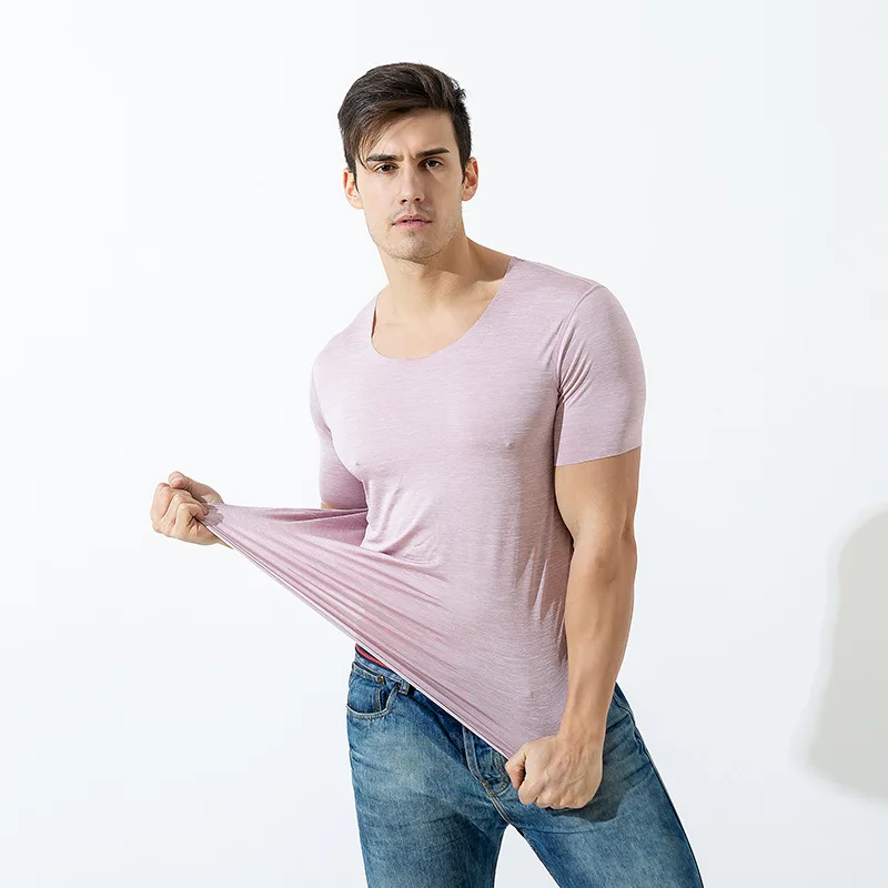 Летняя однотонная мужская футболка из ледяного шелка с коротким рукавом