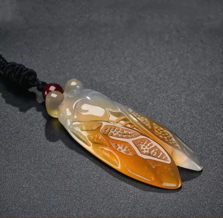 Натуральный китайский желтый белый агат нефритовый Цикада кулон ожерелье модное
