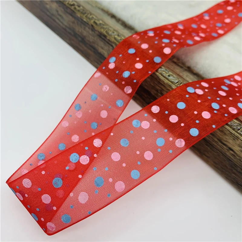 Лента из органзы с принтом в горошек 5 ярдов 25 мм