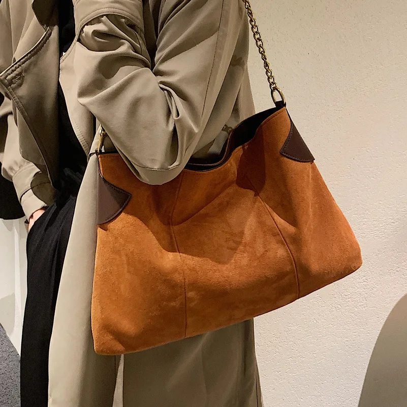 

New Fashion Winter Suede Leather Shoulder Bag Brown Khaki Coffee Large Capacity Crossbody Bags for Women Dropshipp Tote Handbags