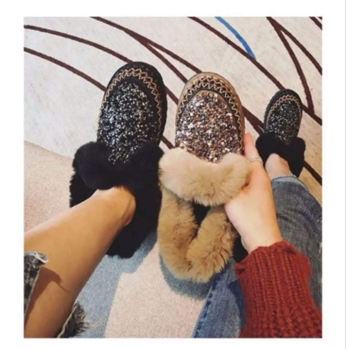 

Timalina Women's Winter Ankle Boots Zipper Flock Platform Snow Ladies Plush Sneakers Casual Flat Shoes Woman Footwear Botas