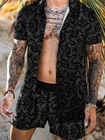 Комплект мужской из двух предметов, с принтом в национальном гавайском стиле, Летняя Повседневная рубашка с коротким рукавом и цветочным принтом, пляжный костюм, 2021