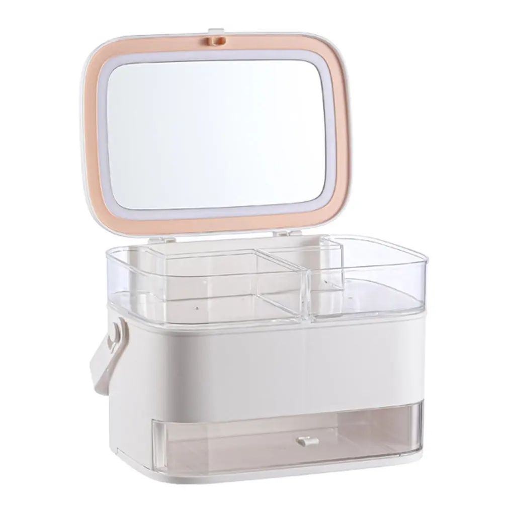 

Cosmetic Storage Box With mirror and LED light Desktop Makeup Organizer Storage Case Dust-Proof Drawer Type Organizer Cosmetics