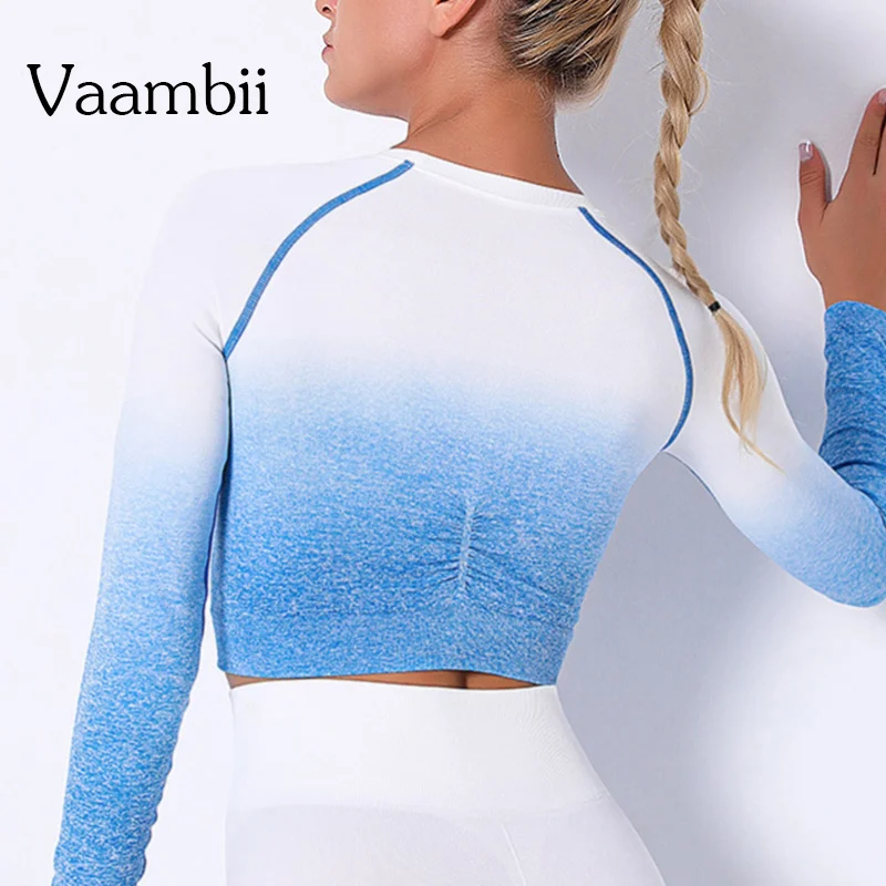 

Sports Blouse With Cropped Long Sleeves Woman Yoga T-shirts Gym Blouses To Work Out Women's Fitness Shirt Seamless Top T-shirt