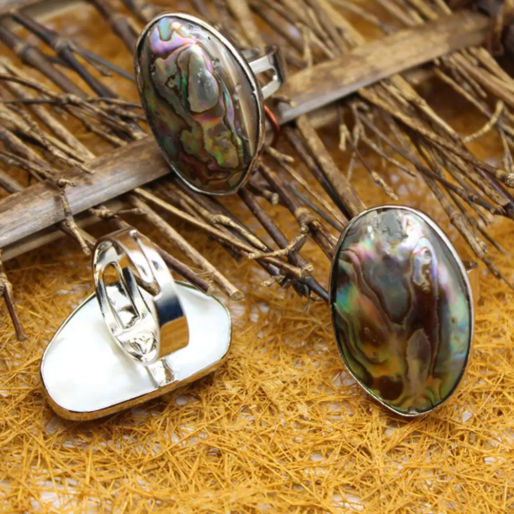

6pcs Irregular Random Shape Natural Stone Rainbow Paua Shell By Hand Healing Treat Rings for Women Jewelry