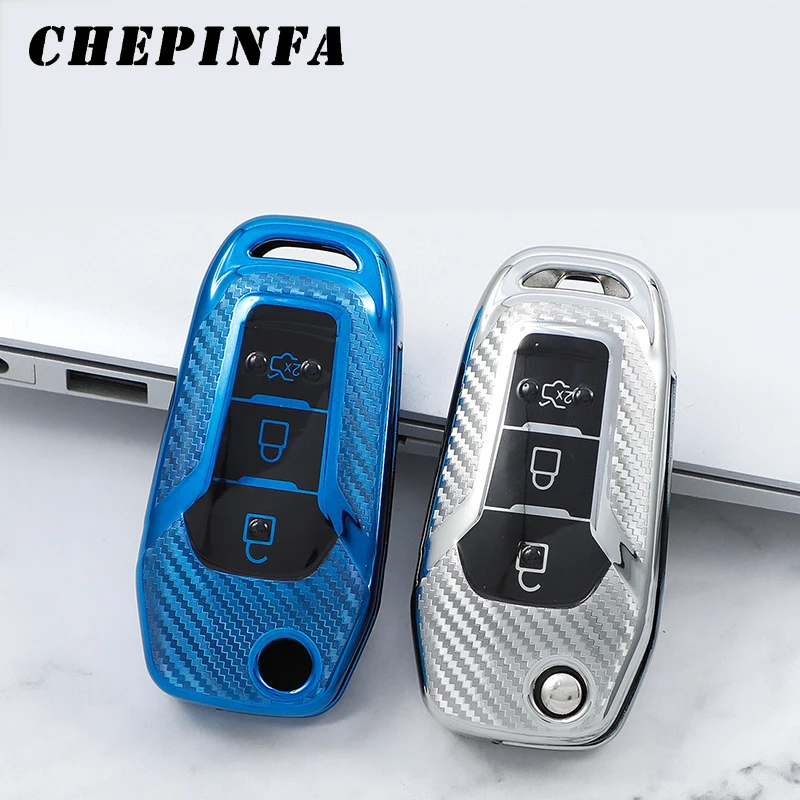 

Carbon Fiber Style TPU Car Key Cover Case Protector Shell For Ford Fusion Fiesta Escort Mondeo Everest Ranger AutoAccessories