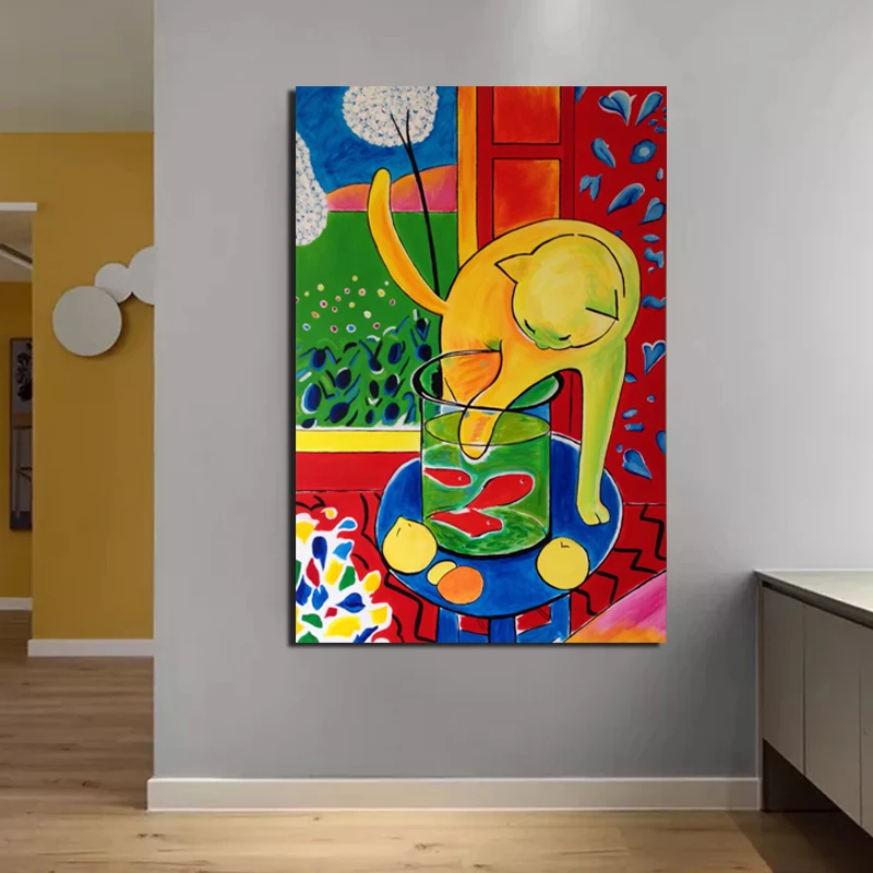 

Vintage Matisse Cat Catching Fish Poster Art Canvas Painting Print Living Room Home Decor Modern Wall Art Oil Painting Poster