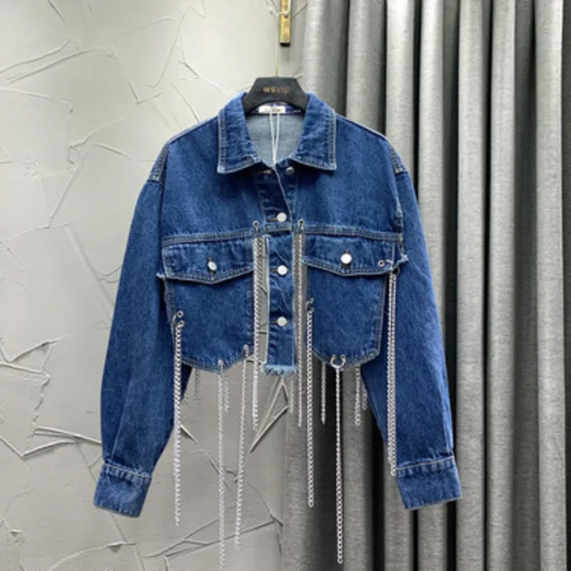 Цепь джинсовые шорты с кисточками куртки Сезон весна осень Хай стрит