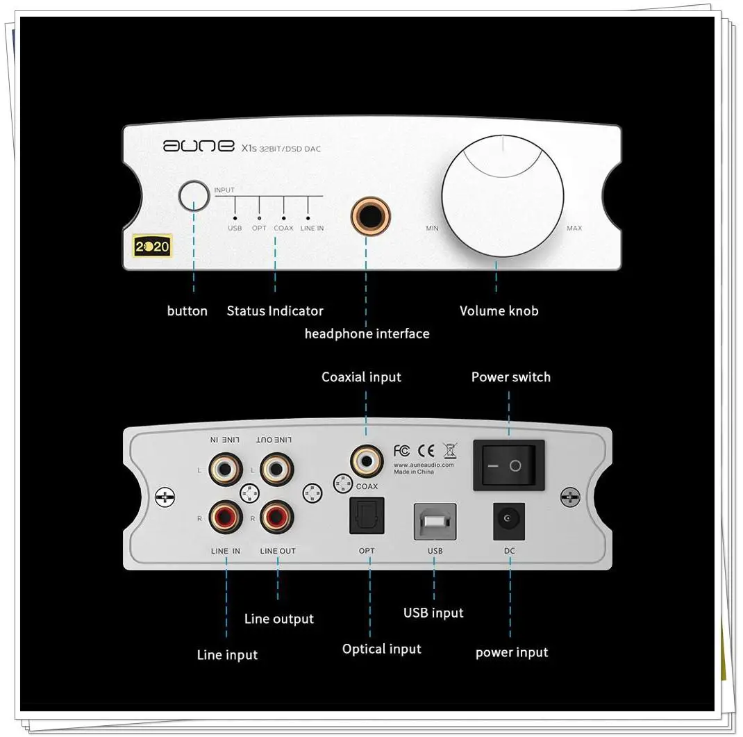 Домашний hi fi DAC усилитель для наушников AUNE X1S 2020 ES9038Q2M DSD512 USB 32 бит/768K DOP128