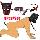 SM Game раб бондаж щенок игра собака капюшон маска для домашних животных ролевые игры вечеринки маски, шейный ошейник с поводком, хвост мопса, двойные искусственные