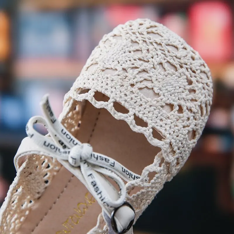 Детская плетеная обувь модная мягкая дышащая на плоской подошве с широкими