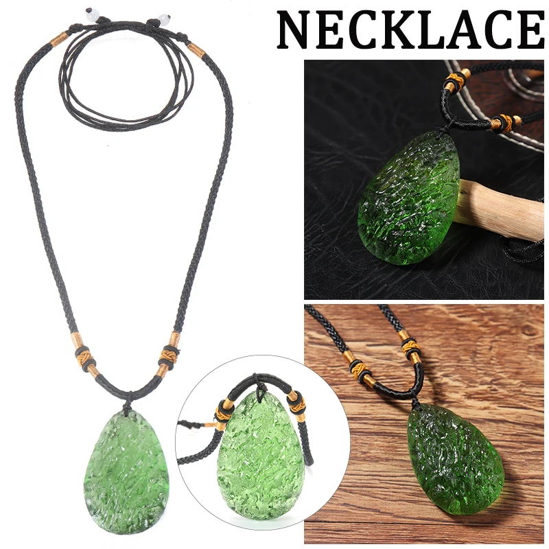 

Natural Crystal Green Gem Moldavite Meteorite Impact Glass Necklace Pendant Gift For Feng Shui Meditation Home Decor