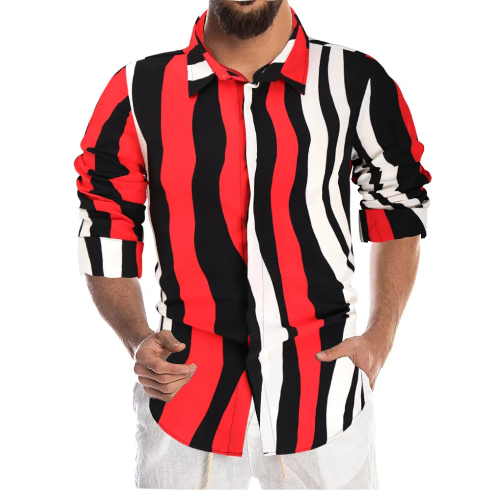 

2021 Fashion Stripe Shirt Men Long Sleeve Blouse Male Shirts Breathable Casual Hip Hop Strretwear Stripe Men Blouse streetwear