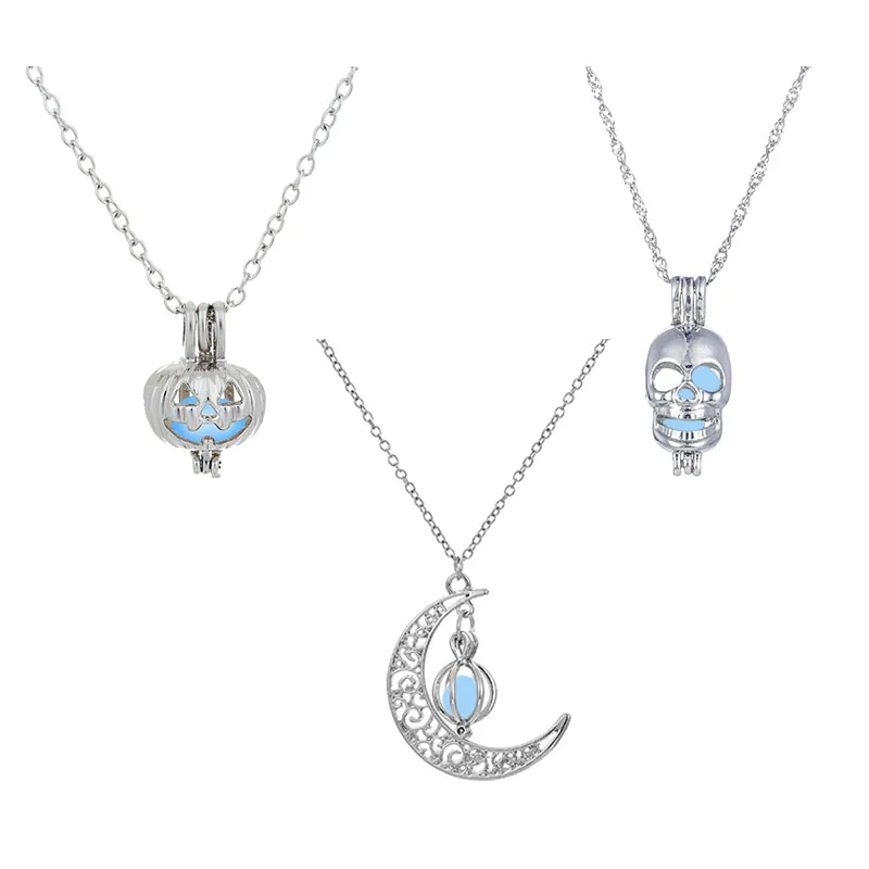 Светящееся ожерелье коллекция череп Тыква Луна подвеска с драгоценным камнем