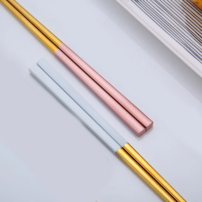 

5 Pairs of Chopsticks, Stainless Steel Cutlery Set, Metal Chopstick Set, for Sushi Tableware