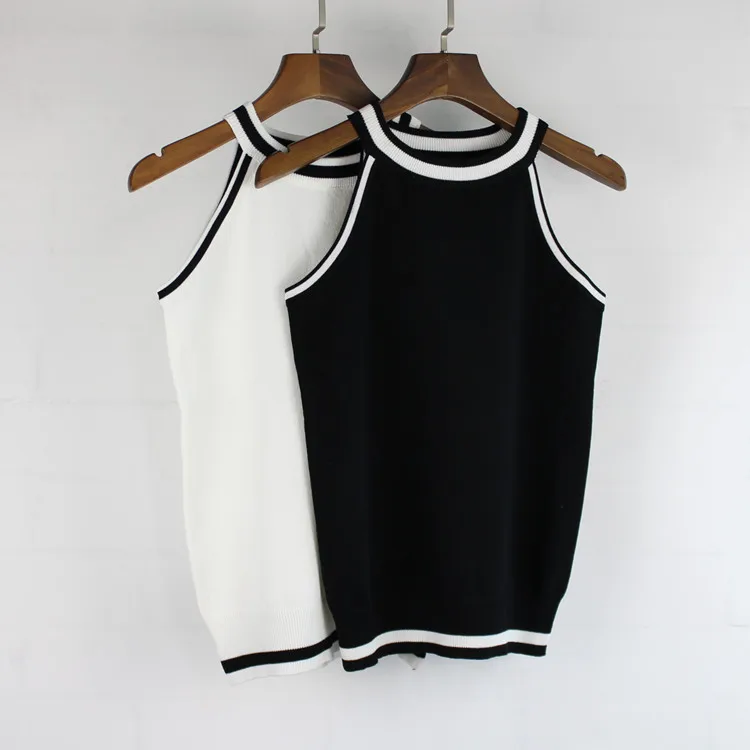 

Female Halter Neck Vest Small Strapless Summer Thin Sweater Women Slim Stretch Sleeveless Blouse Lady Knitted Tank Woman Top