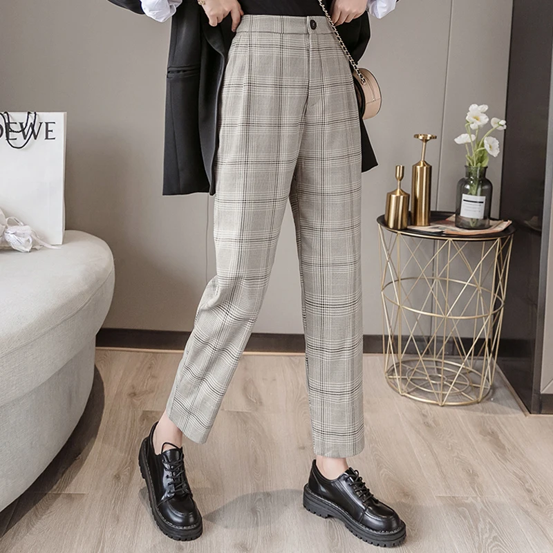 Женские осенние зимние клетчатые прямые брюки женские повседневные шикарные