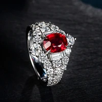 trendy ruby gemstone ring for women geometry shape 925 silver red zircon female wedding fine jewelry finger open ring drop ship
