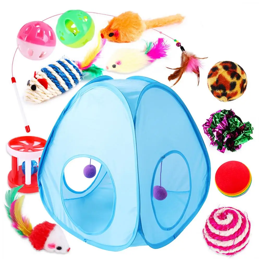 

13 Pcs Cat Toy With Tent Funny Cat Stick Ball Simulation Mouse Set Waterproof Durable Cat Supplies Pet Toys Supplies