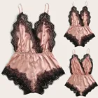 Женская сексуальная ночная рубашка, Кружевное Белье для сна, сатиновый костюм нижнее белье, пижама, кружевное белье, соблазнительная пижама комбинация #18