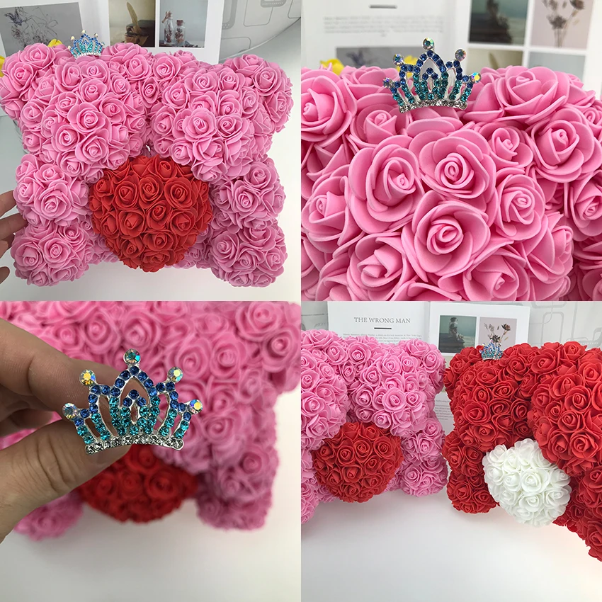 

HOT Valentines Day Gift 25cm Rose Teddy Bear toys PE Rose Flowers Artificial Decoration Christmas Gifts wedding party decor