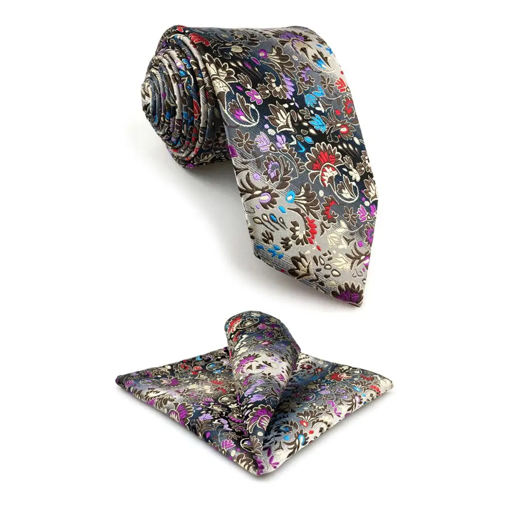 P12 многоцветный мужской галстук с цветочным узором Карманный платок набор