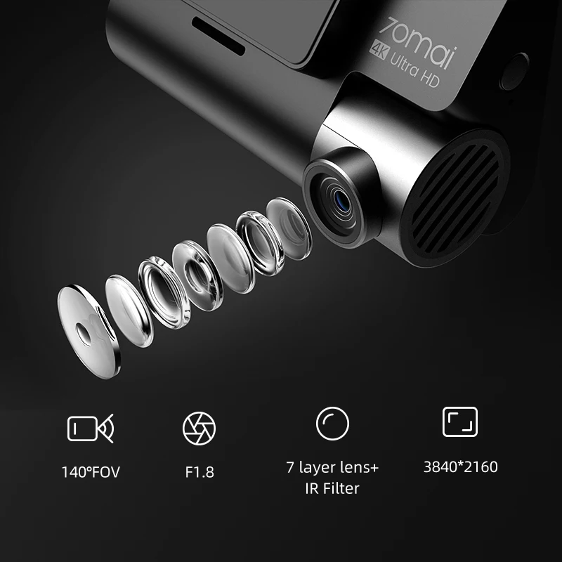 $109.99 70mai A800S Dash Cam 4K Built-in GPS ADAS Real 70mai 4K A800 Camera UHD Cinema-quality Image 24H Parking 140FOV Support Rear Cam