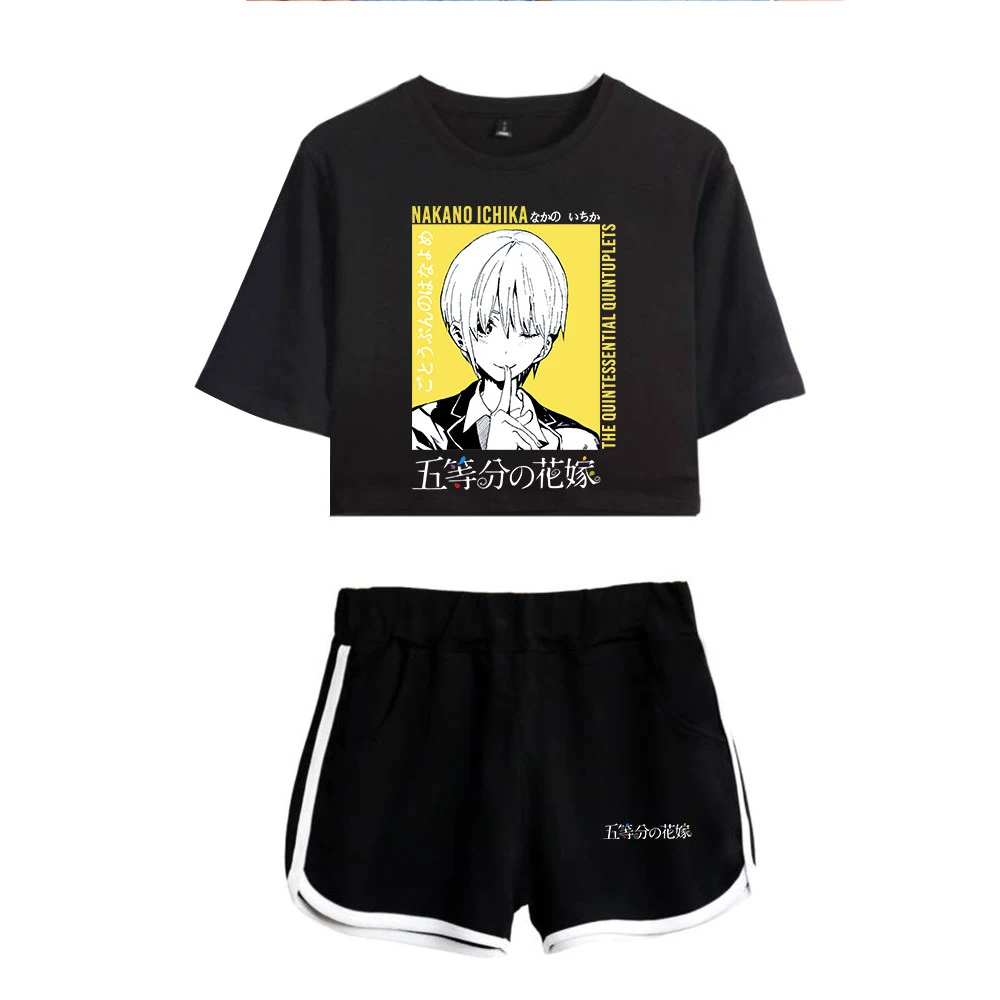 

The Quintessential Quintuplets 2D girl trendy sports suit youthful and fresh belly button T-shirt + shorts two-piece suit