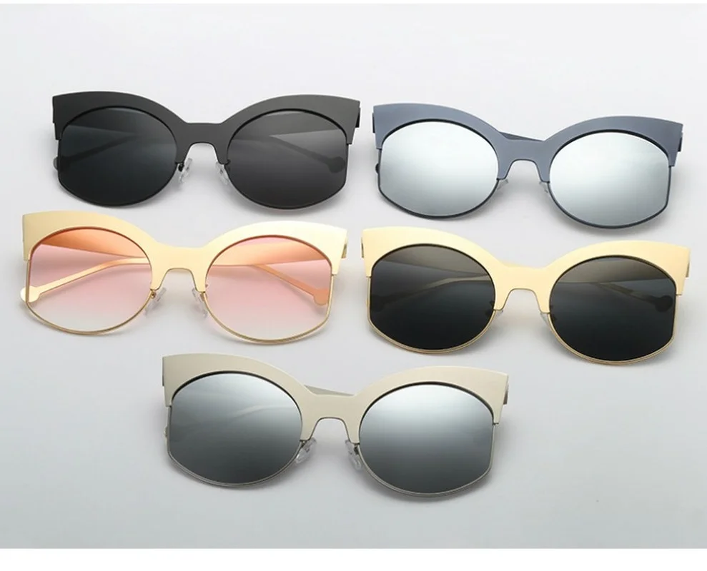 

Big Cat Eye Sunglasses Women Metal Half Frame Sun Glasses Oversized Luxury Black Cateye Sunglass Eyewear Work Glasses
