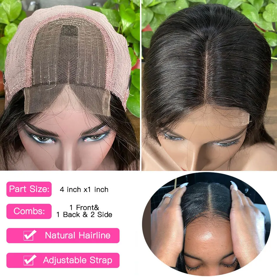 

10-16 T Part Short Bob Lace Wig Human Hair Straight 4x1 Middle Part Lace Part Human Hair Wigs Short Brazilian Bone Straight Wigs