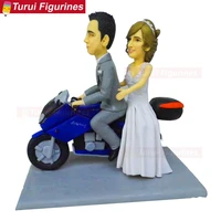 motorbike bride groom personalised acrylic clay cake topper wedding cake stands handmade polymer clay dolls
