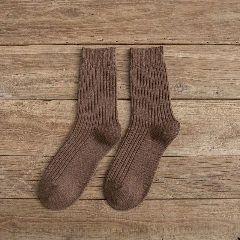 Winter Wool Thicken Warm Socks Women High Solid Long Loose Basics Casual Cotton Japanese Style Harajuku Sox Dark Grey Black Hot