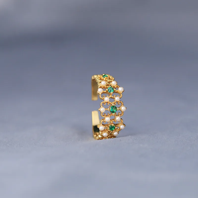 Винтажные новые золотые кольца с зеленым цирконом и жемчугом для женщин