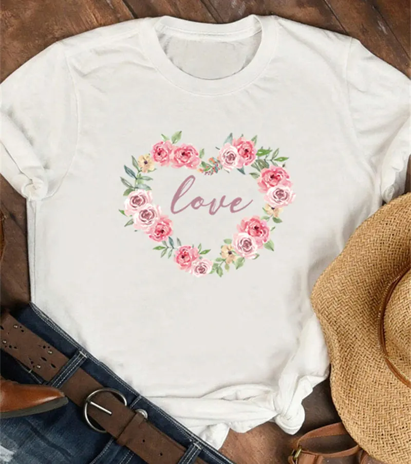 Женская хипстерская футболка с надписью Love Flower Heart модный Забавный слоган