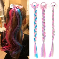 cute girls elastic colorful wig hair ropes princess twist braid elastic hair bands ponytail headwear fashion kids hair accessori