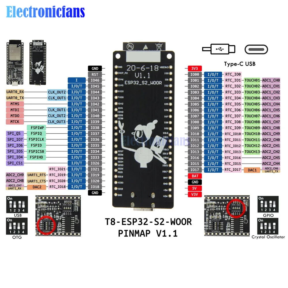 Модуль беспроводного модуля T8 ESP32-S2 V1.1 с разъемом Type-C модуль макетной платы