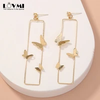 2021 trend new gold long hanging small butterfly earrings for women korean fashion jewelry rectangle fine hoop earrings pendants