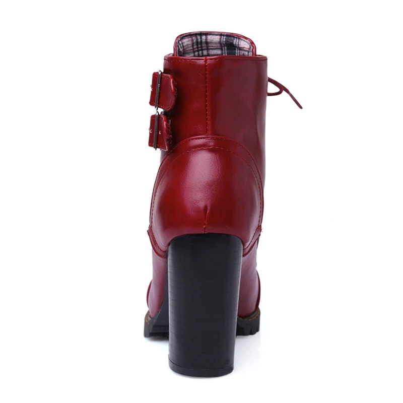 

ENMAYER 2020 Top quality women High heels round toe lady lace up ankle motorcycle women shoes boots