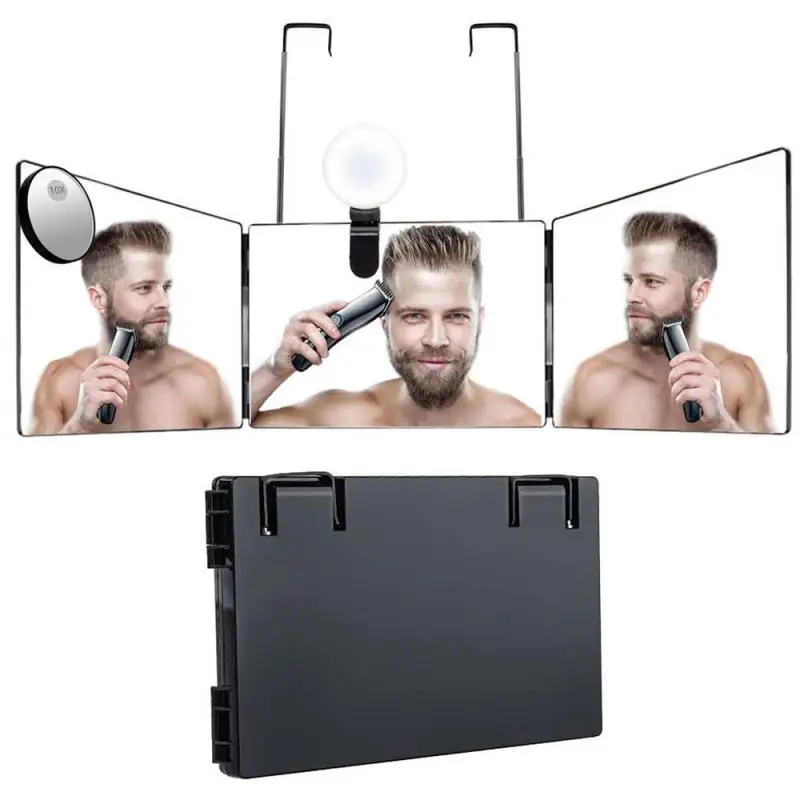 

3 Way Mirror Adjustable Tri Fold Mirror With Fill Light And Magnifying Glass For Self Hair Cutting And Styling DIY Haircut Tools
