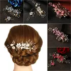 Гребень для волос с голубыми цветами, свадебные аксессуары для выпускного вечера, украшения для волос с золотыми листьями