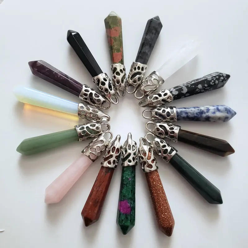

2021 1pcs Fashion Good Quality Natural Amethysts Crystal Stone Alloy Pillar Pendulum Charms Pendants For Jewelry Making 10*60mm