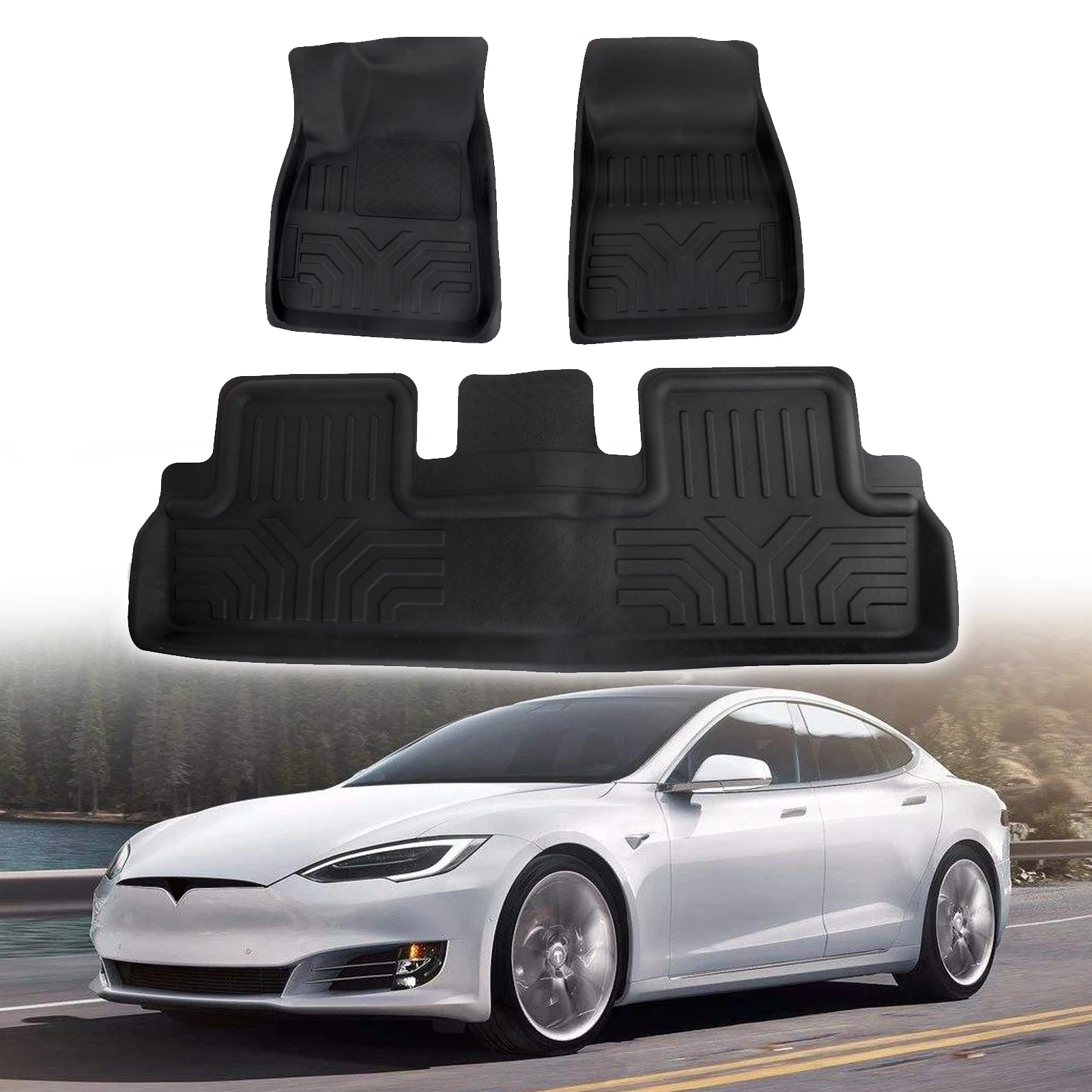 

Areyourshop 3D Black Rubber Floor Mats Liners for Tesla Model 3 Sedan All Weather 2017 2018 2019 2020 Motorcycle Accessories