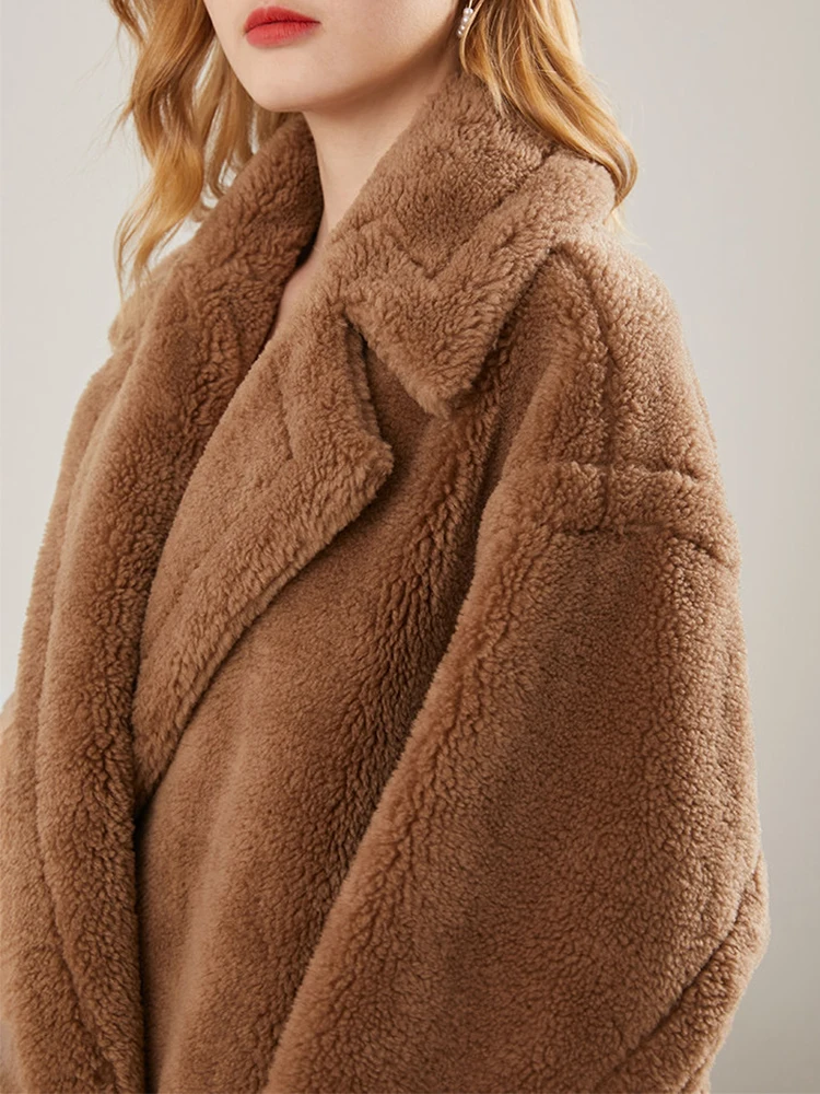 Классическое длинное меховое пальто с лацканами Тедди кашемировая шерстяная