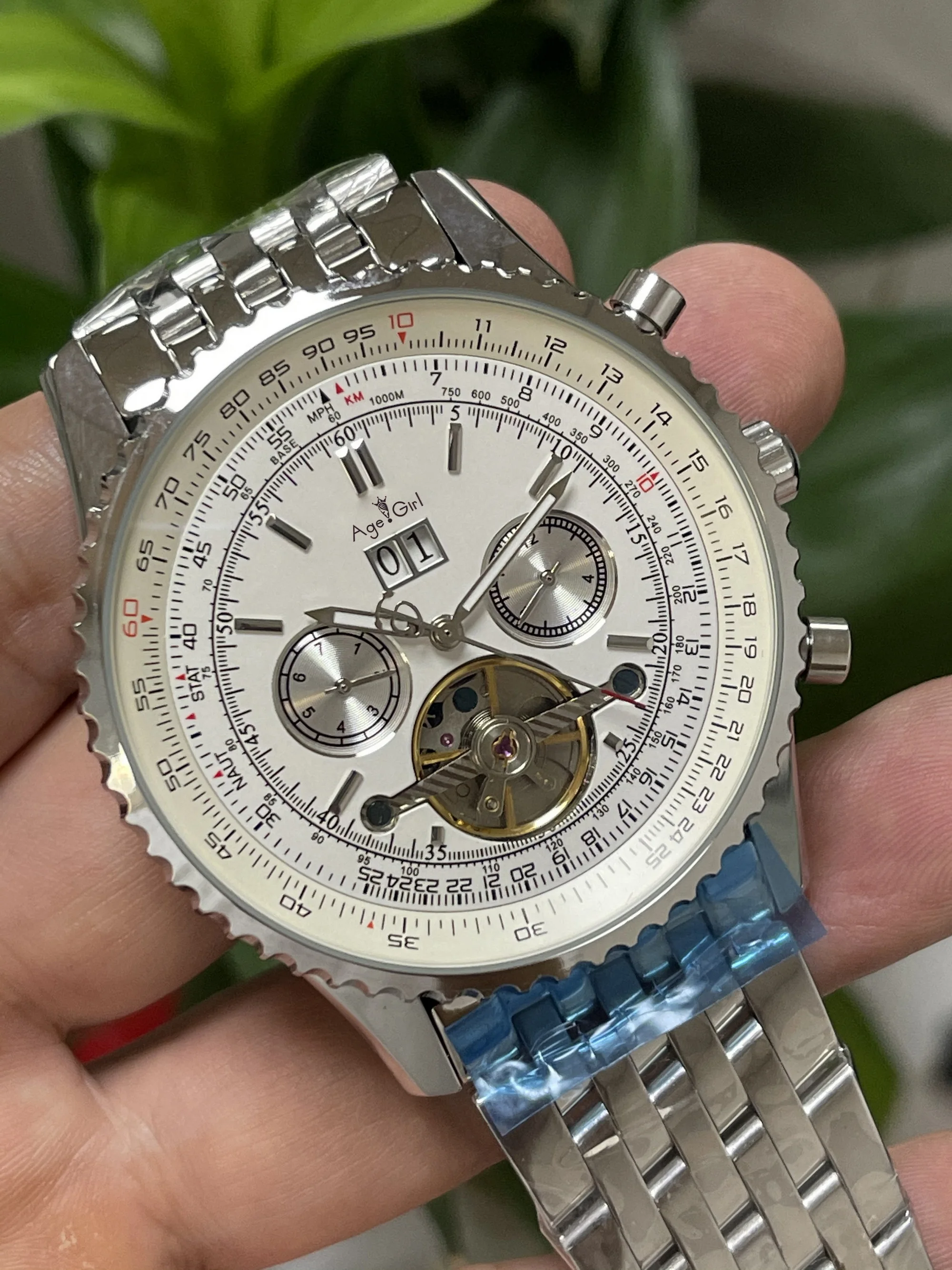 

2021 Luxury New Men Automatic Mechanical Watches Black Blue Tourbillion Stainless Steel Bracelet Sport Watch Double Calendar