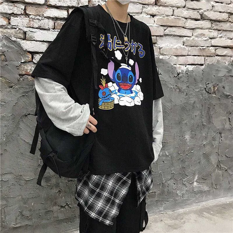 32369black NiceMix Harajuku/футболка с принтом тыквы и буквами; Поддельные 2 штуки; Лоскутная Повседневная футболка с длинными рукавами; женская и Мужская Уличная одежда; топы - Цвет: 32369black