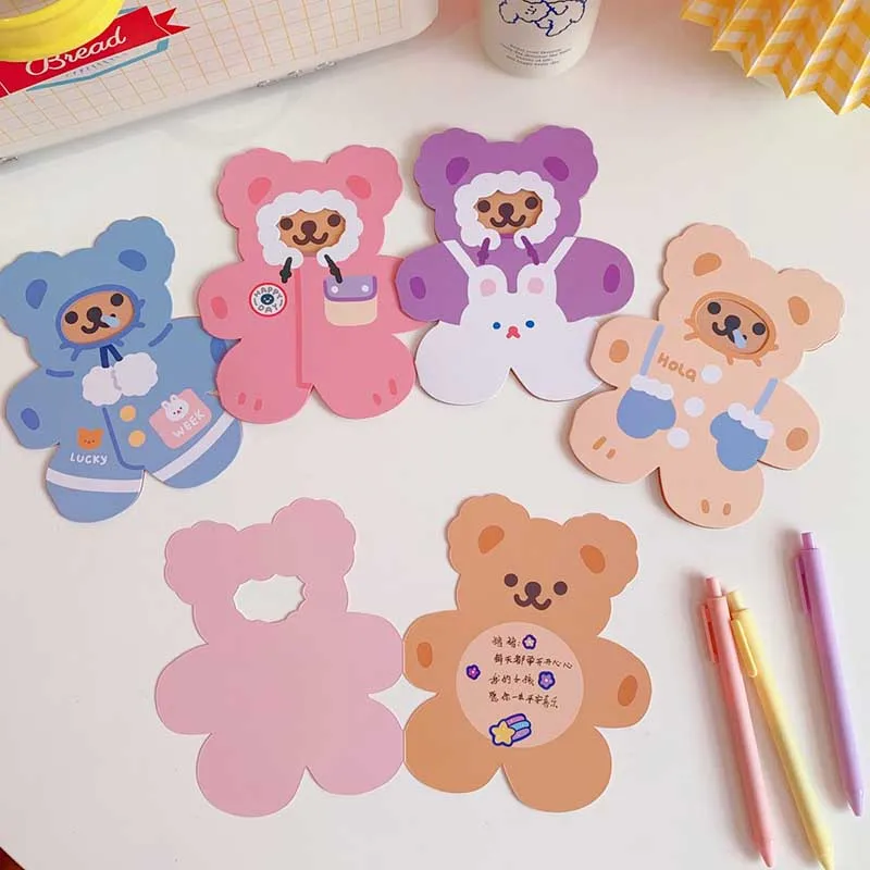 

1 Pcs Cute Bear Greeting Card Postcard Paper Wish Envelope Christmas New Year Party Festival Gift Card Kawaii School Stationery