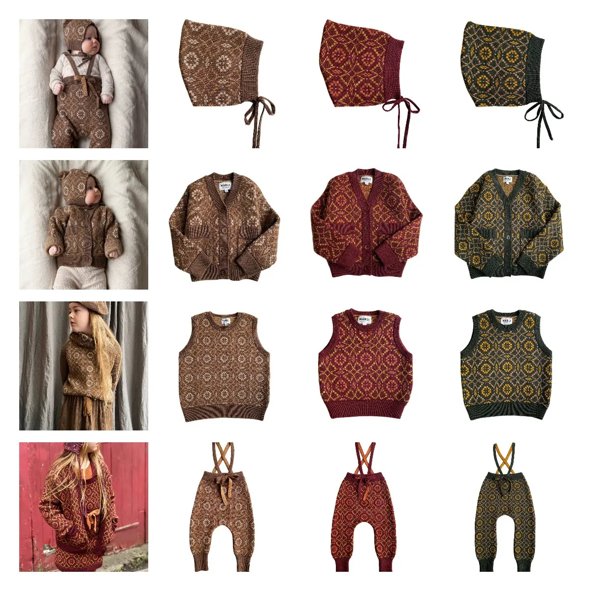 

In Stock Children Sweater 2021 MBL Baby Girls Boys Brecon Cardigan Baby Brecon Bonnet Alpaca Vest Baby Brecon Pants Hat Suits